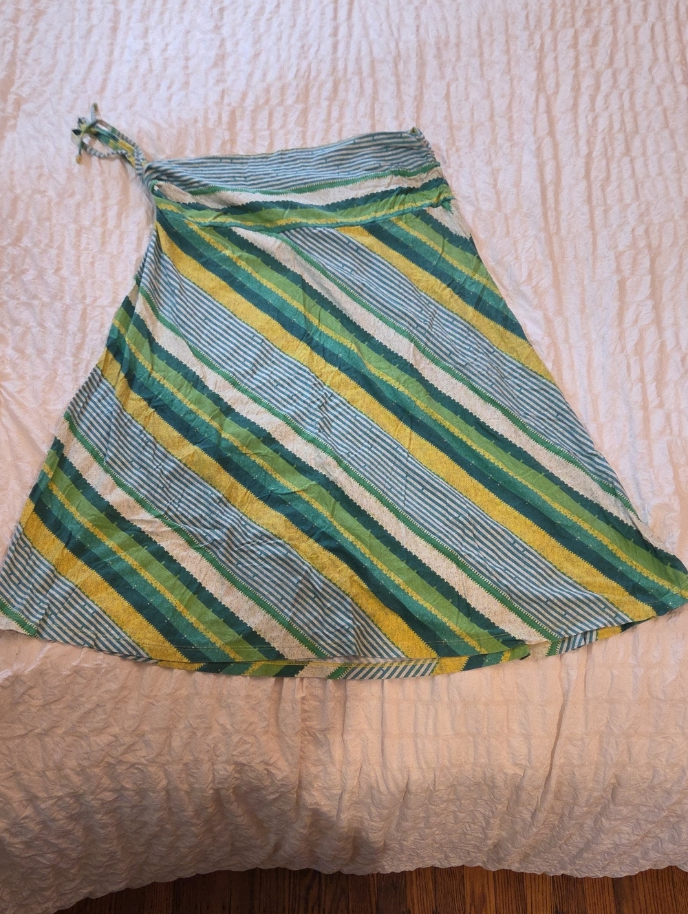 Patagonia Green, Yellow & White Striped Skater Skirt